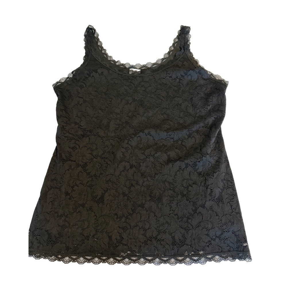 Soma Lace Camisole Women Large Black Excellent Floral Scallop Trim Tank Top